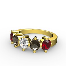 5 Taşlı Yüzük - Swarovski, dumanlı kuvars ve garnet 18 ayar altın yüzük #1mrghs4