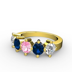 5 Taşlı Yüzük - Pembe kuvars, lab safir ve swarovski 14 ayar altın yüzük #1n8csva