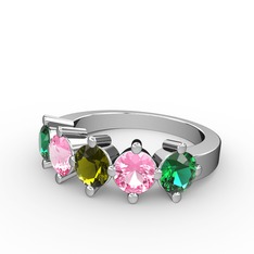 Peridot, pembe kuvars ve yeşil kuvars 8 ayar beyaz altın yüzük
