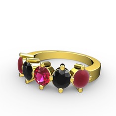 5 Taşlı Yüzük - Rodolit garnet, siyah zirkon ve kök yakut 8 ayar altın yüzük #1ncxxi4