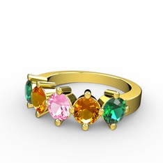 Pembe kuvars, sitrin ve yeşil kuvars 925 ayar altın kaplama gümüş yüzük