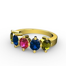 5 Taşlı Yüzük - Rodolit garnet, lab safir ve peridot 925 ayar altın kaplama gümüş yüzük #1nqcmw1