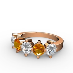 Pırlanta, sitrin ve swarovski 8 ayar rose altın yüzük (0.66 karat)