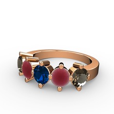 5 Taşlı Yüzük - Lab safir, kök yakut ve dumanlı kuvars 8 ayar rose altın yüzük #1ntxzuh