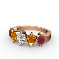 5 Taşlı Yüzük - Swarovski, sitrin ve kök yakut 14 ayar rose altın yüzük #1o2rpmq