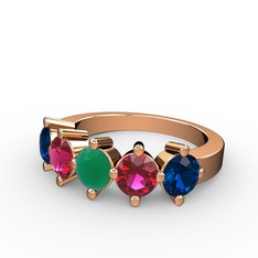 Kök zümrüt, rodolit garnet ve lab safir 8 ayar rose altın yüzük