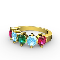 5 Taşlı Yüzük - Yeşil kuvars, akuamarin ve rodolit garnet 925 ayar altın kaplama gümüş yüzük #1oc34z4