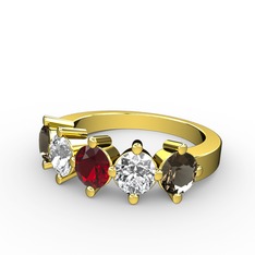 Garnet, swarovski ve dumanlı kuvars 18 ayar altın yüzük