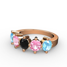 5 Taşlı Yüzük - Siyah zirkon, pembe kuvars ve akuamarin 18 ayar rose altın yüzük #1ofgdkl