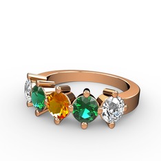 Sitrin, yeşil kuvars ve swarovski 14 ayar rose altın yüzük