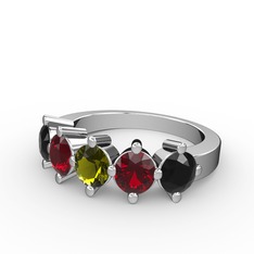 Peridot, garnet ve siyah zirkon 8 ayar beyaz altın yüzük