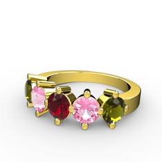 5 Taşlı Yüzük - Garnet, pembe kuvars ve peridot 18 ayar altın yüzük #1oobfgn