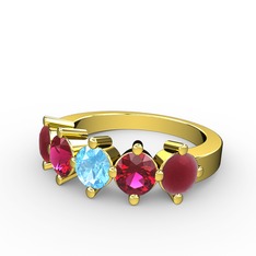5 Taşlı Yüzük - Akuamarin, rodolit garnet ve kök yakut 8 ayar altın yüzük #1oviafj