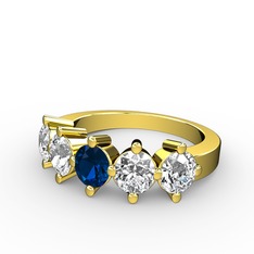 5 Taşlı Yüzük - Lab safir, swarovski ve pırlanta 18 ayar altın yüzük (1.32 karat) #1owco73