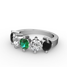 Yeşil kuvars, swarovski ve siyah zirkon 18 ayar beyaz altın yüzük