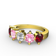 5 Taşlı Yüzük - Swarovski, pembe kuvars ve garnet 8 ayar altın yüzük #1own01b
