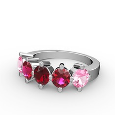 Garnet, rodolit garnet ve pembe kuvars 14 ayar beyaz altın yüzük