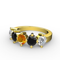 5 Taşlı Yüzük - Sitrin, siyah zirkon ve pırlanta 18 ayar altın yüzük (1.32 karat) #1pd0ppn