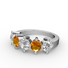 5 Taşlı Yüzük - Pırlanta, sitrin ve beyaz zirkon 8 ayar beyaz altın yüzük (0.66 karat) #1pez2bs