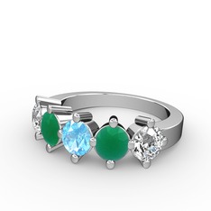 5 Taşlı Yüzük - Akuamarin, kök zümrüt ve swarovski 14 ayar beyaz altın yüzük #1plxeoy