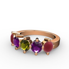 Peridot, ametist ve kök yakut 14 ayar rose altın yüzük