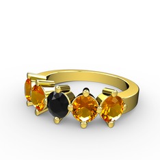 5 Taşlı Yüzük - Siyah zirkon ve sitrin 18 ayar altın yüzük #1puhsve