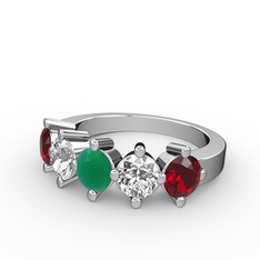 5 Taşlı Yüzük - Kök zümrüt, beyaz zirkon ve garnet 8 ayar beyaz altın yüzük #1pw1yoi