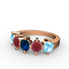 5 Taşlı Yüzük - Lab safir, kök yakut ve akuamarin 14 ayar rose altın yüzük #1pxlgeh