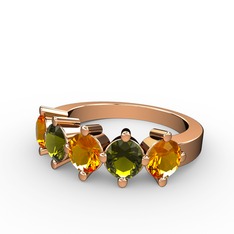 Sitrin ve peridot 925 ayar rose altın kaplama gümüş yüzük