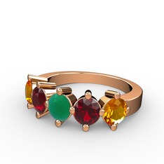 5 Taşlı Yüzük - Kök zümrüt, garnet ve sitrin 8 ayar rose altın yüzük #1pymjxz