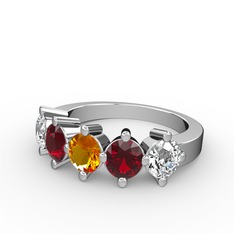 5 Taşlı Yüzük - Sitrin, garnet ve beyaz zirkon 18 ayar beyaz altın yüzük #1q3egfo
