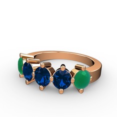 5 Taşlı Yüzük - Lab safir ve kök zümrüt 8 ayar rose altın yüzük #1q9w3be