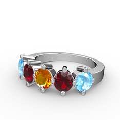 5 Taşlı Yüzük - Sitrin, garnet ve akuamarin 925 ayar gümüş yüzük #1qij1z2