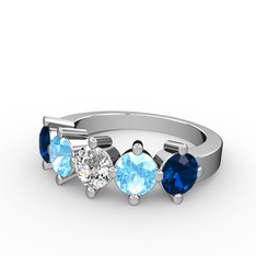 5 Taşlı Yüzük - Pırlanta, akuamarin ve lab safir 14 ayar beyaz altın yüzük (0.66 karat) #1qq7ebd