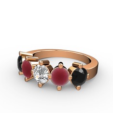 Swarovski, kök yakut ve siyah zirkon 14 ayar rose altın yüzük