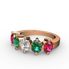 5 Taşlı Yüzük - Pırlanta, yeşil kuvars ve rodolit garnet 8 ayar rose altın yüzük (0.66 karat) #1qyg0gd