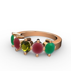 Peridot, kök yakut ve kök zümrüt 8 ayar rose altın yüzük