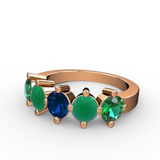 5 Taşlı Yüzük - Lab safir, kök zümrüt ve yeşil kuvars 18 ayar rose altın yüzük #1r6rlu8