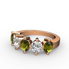 Peridot ve beyaz zirkon 8 ayar rose altın yüzük