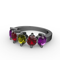 5 Taşlı Yüzük - Peridot, garnet ve ametist 925 ayar siyah rodyum kaplama gümüş yüzük #1rqzzaf