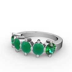 5 Taşlı Yüzük - Kök zümrüt ve yeşil kuvars 8 ayar beyaz altın yüzük #1rsrpnb