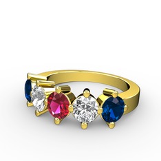5 Taşlı Yüzük - Rodolit garnet, swarovski ve lab safir 18 ayar altın yüzük #1s4wgm5