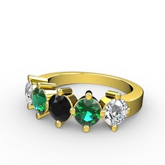 5 Taşlı Yüzük - Siyah zirkon, yeşil kuvars ve pırlanta 925 ayar altın kaplama gümüş yüzük (1.32 karat) #1sa28kw
