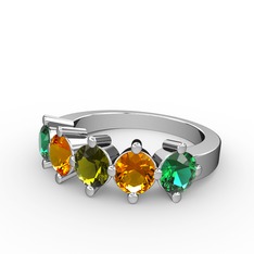 5 Taşlı Yüzük - Peridot, sitrin ve yeşil kuvars 925 ayar gümüş yüzük #1saoph2