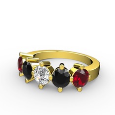 Pırlanta, siyah zirkon ve garnet 14 ayar altın yüzük (0.66 karat)