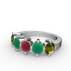 5 Taşlı Yüzük - Kök yakut, kök zümrüt ve peridot 18 ayar beyaz altın yüzük #1staahx