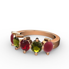 Garnet, peridot ve kök yakut 14 ayar rose altın yüzük