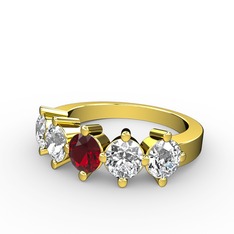 5 Taşlı Yüzük - Garnet, beyaz zirkon ve pırlanta 8 ayar altın yüzük (1.32 karat) #1sydkjt