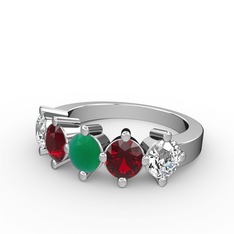 Kök zümrüt, garnet ve beyaz zirkon 925 ayar gümüş yüzük