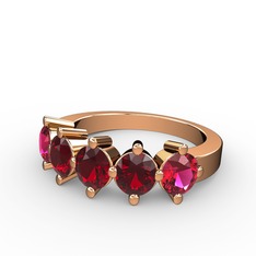 5 Taşlı Yüzük - Garnet ve rodolit garnet 8 ayar rose altın yüzük #1szxf83